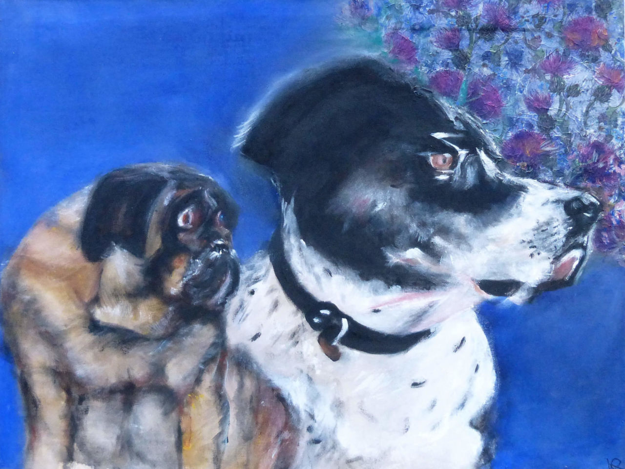 zwei hunde blick rechts acrylbild collage